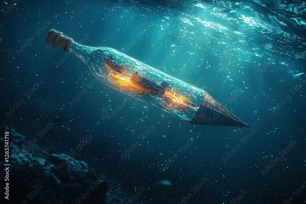 A single ship in a bottle floating in an infinite sea A single ship in a bottle floating in an infinite sea