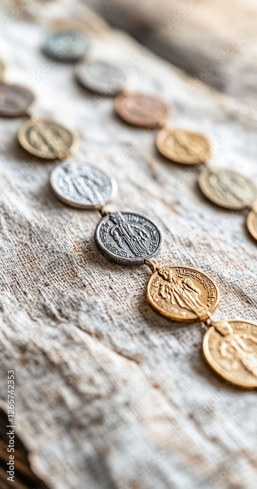 Metallic medallions on fabric Metallic medallions on fabric