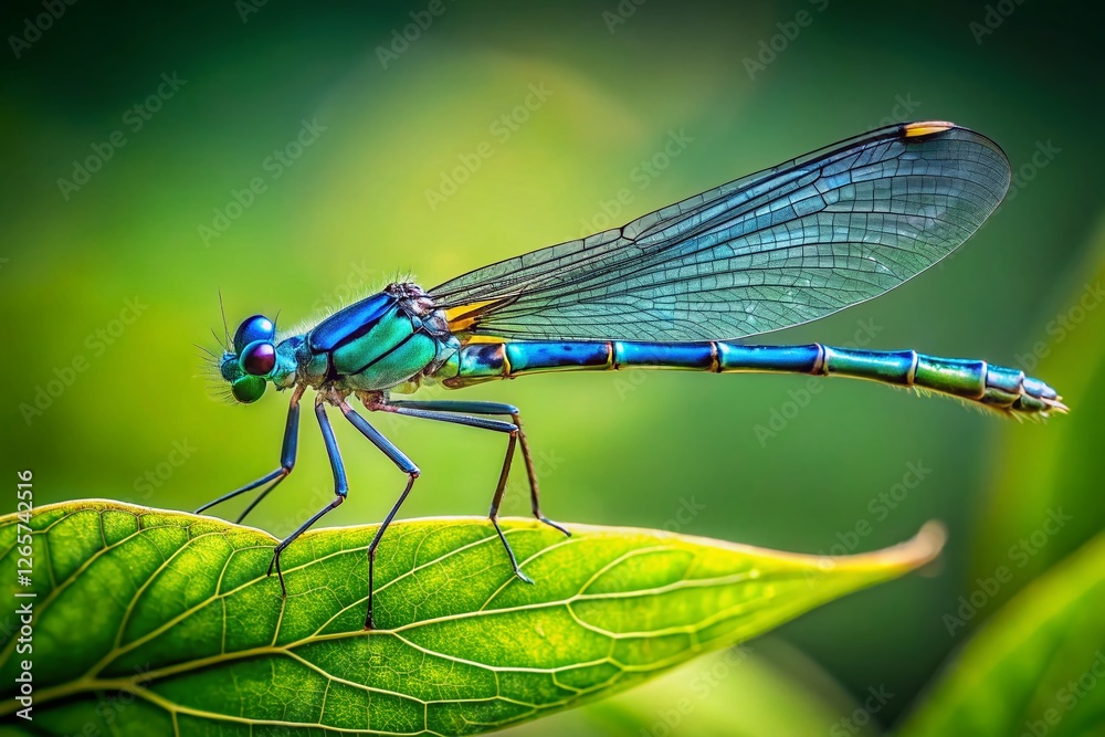 Elegant Blue Damselfly (Vestalis luctuosa) Resting on a Lush Green Leaf - Minimalist Nature Photography Elegant Blue Damselfly (Vestalis luctuosa) Resting on a Lush Green Leaf - Minimalist Nature Photography