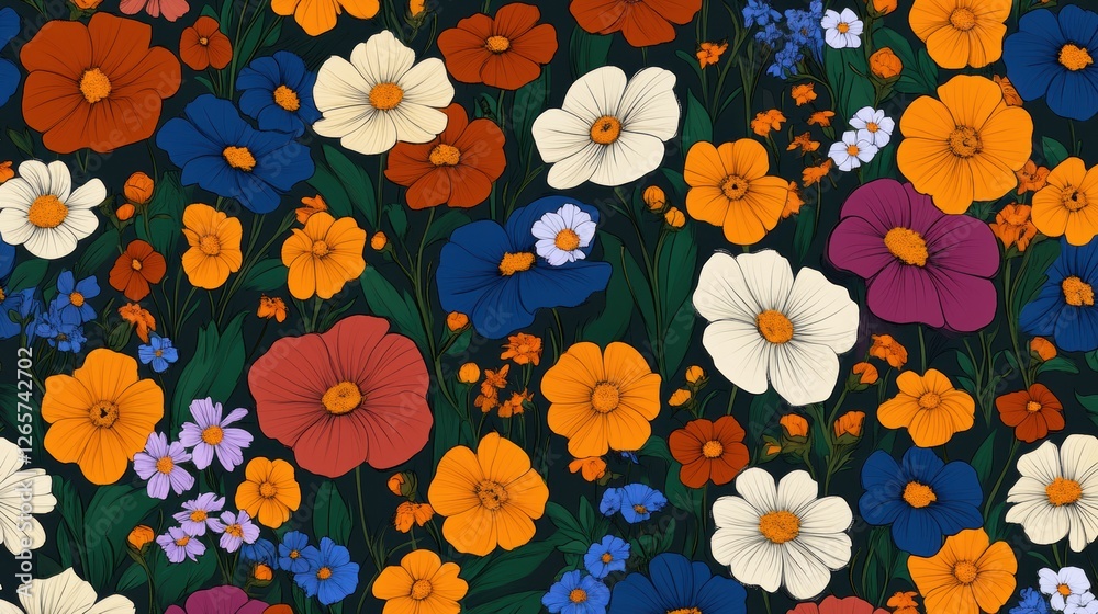 Seamless Spring flower colorful pattern