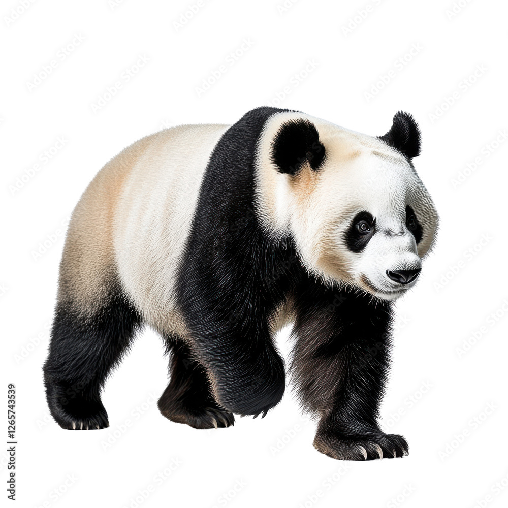 Fototapeta premium Dynamic elegant panda in motion with professional lighting on white