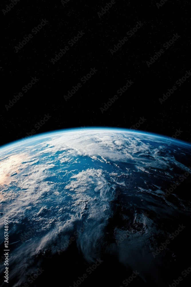 Fototapeta premium Earth view from space with clouds; for environmental awareness and science education