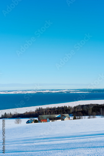 Photography from the cultural landscape of Toten with Lake Mjøsa, Norway, a day in February 2025. photo