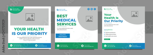 Medical service social media post design template, healthcare social media template, dental social media post, hospital social media banner ads, medical promotion square post design