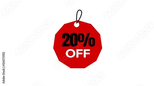 Red sticker 20% off animation, Label sale 20% off animation 4k	