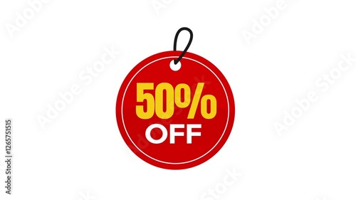 Red sale sticker 50% animation, Discount label Sale 50% Animated Tag for Marketing used for motion Graphics on White Background,4K	
