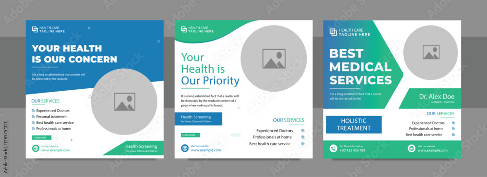 Fototapeta premium Medical Social Media Post Template, Healthcare Social Media Banner Template, Medical and healthcare social media post template. health doctor social media post banner. Medical Health banner.