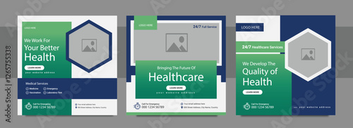 Professional medical healthcare service social media post template design. Clinic or hospital digital marketing. Creative health business promotion banner for doctor, dentist with logo.