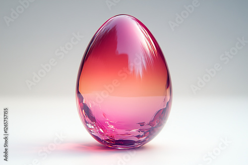 shiny gloss mirroring glass ceramic pink easter egg with a gradient effect fading to pink isolated on white