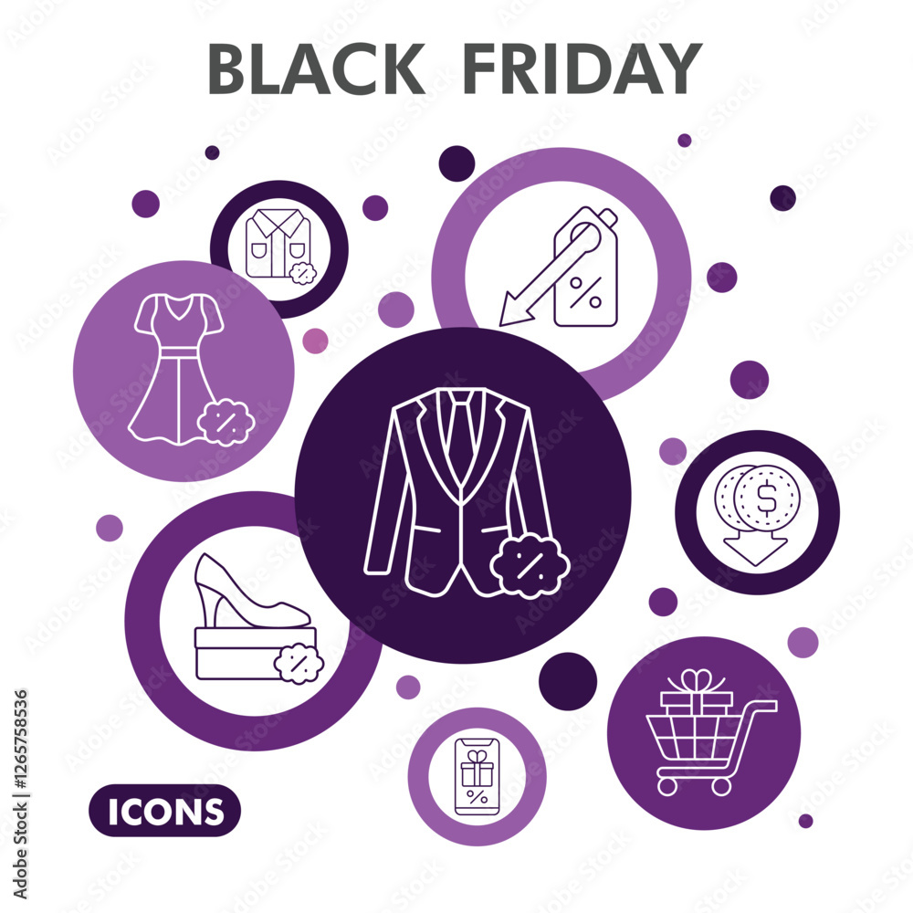 Black friday symbols collection or sketches. Black friday sale theme bubbles in linear style signs for web and app. Vector graphics isolated on white background. Black friday symbols collection or sketches. Black friday sale theme bubbles in linear style signs for web and app. Vector graphics isolated on white background.