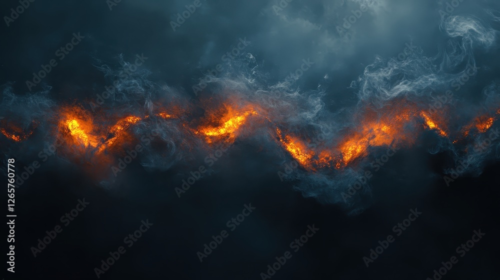 Fototapeta premium A dramatic display of fiery embers swirling amidst dark stormy clouds creates a captivating contrast of light and shadow.