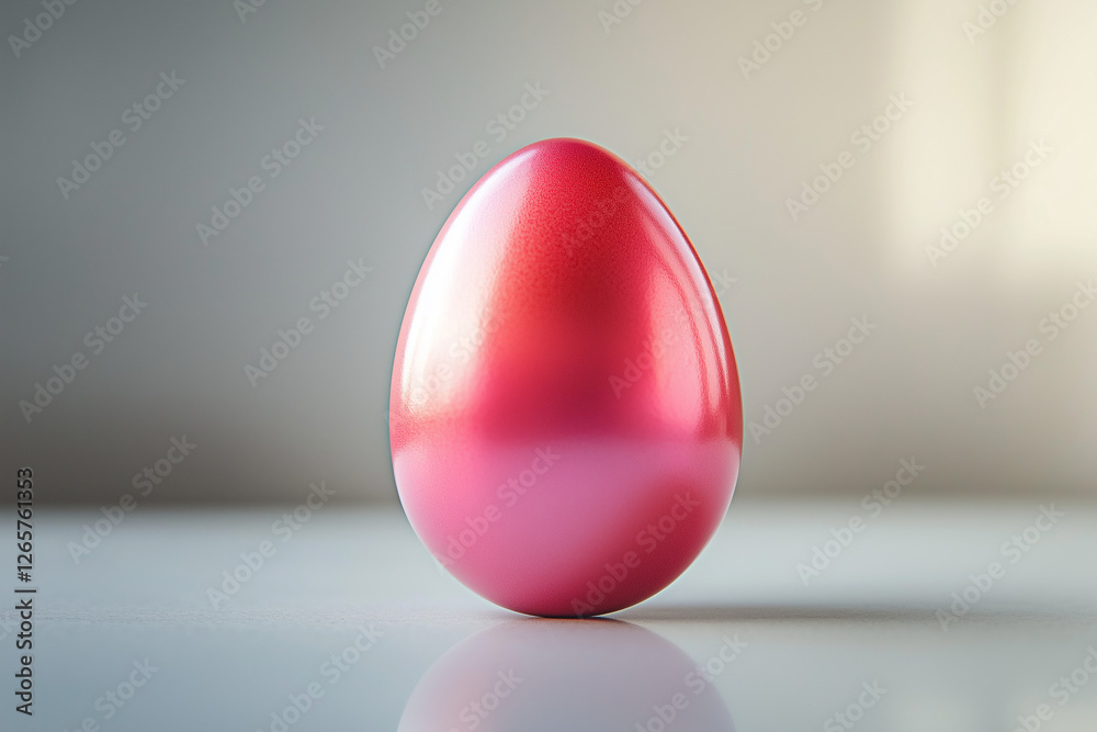 shiny gloss mirroring red easter egg with a gradient effect fading to pink isolated on grey table shiny gloss mirroring red easter egg with a gradient effect fading to pink isolated on grey table
