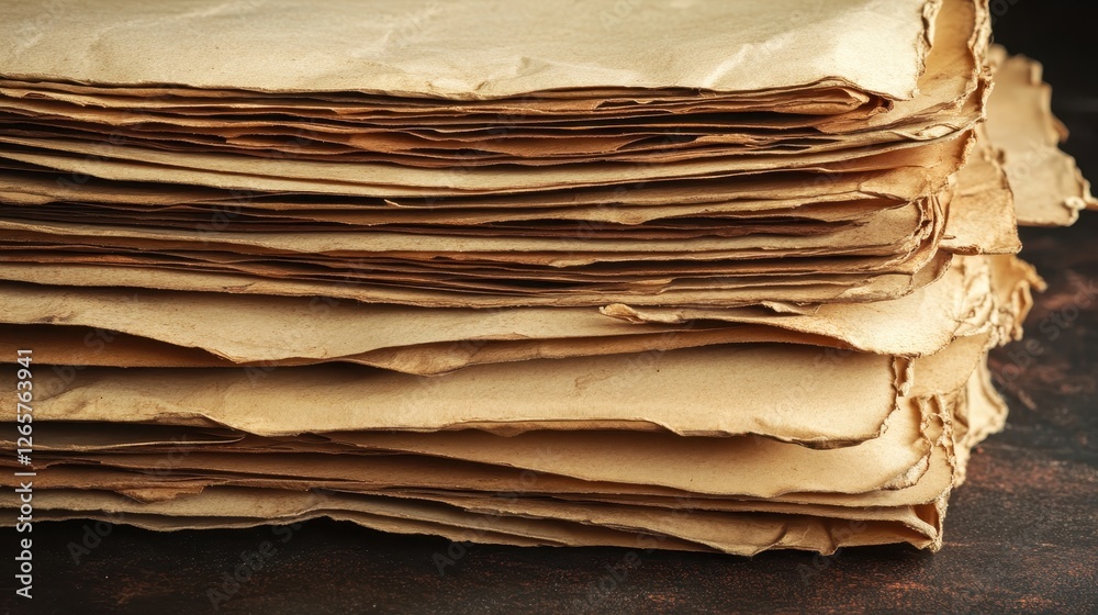 A stack of aged brown paper sheets, showing creases and a vintage texture, ideal for creative projects or artistic backgrounds. A stack of aged brown paper sheets, showing creases and a vintage texture, ideal for creative projects or artistic backgrounds.