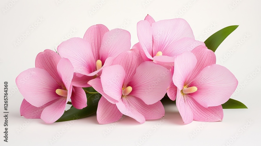 Obraz premium Pink orchid bouquet, delicate flowers on white background, elegant floral arrangement, for commercial use
