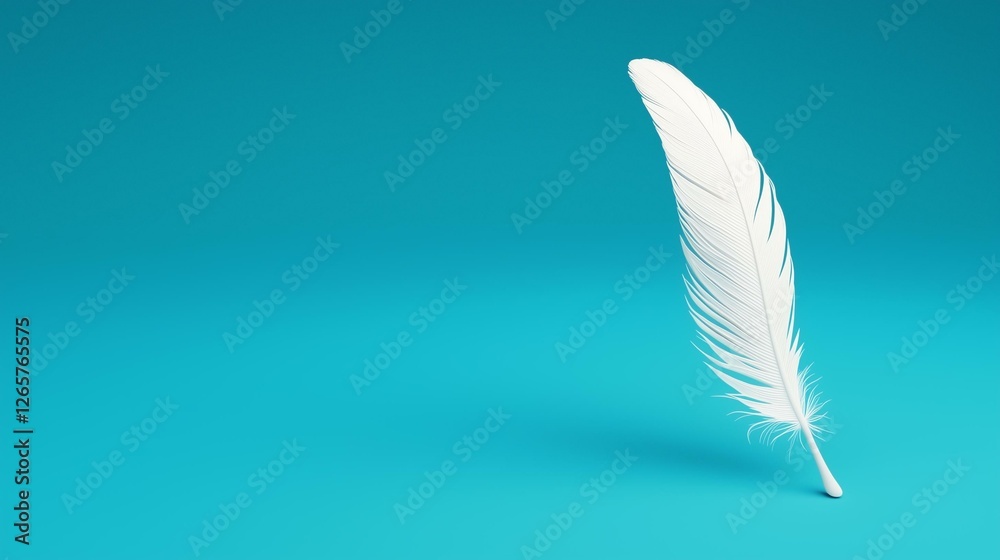 Obraz premium White feather on a vibrant blue background.