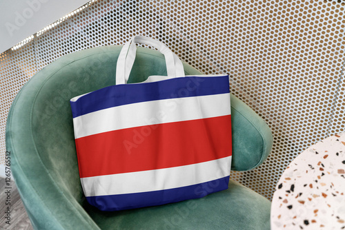Shopping bag with the flag of Costa Rica 3D Rendering