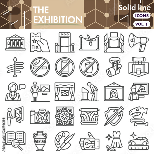 The exhibition symbols collection or sketches. exhibition opening bar theme icons in linear style signs for web and app. Vector graphics isolated on white background.