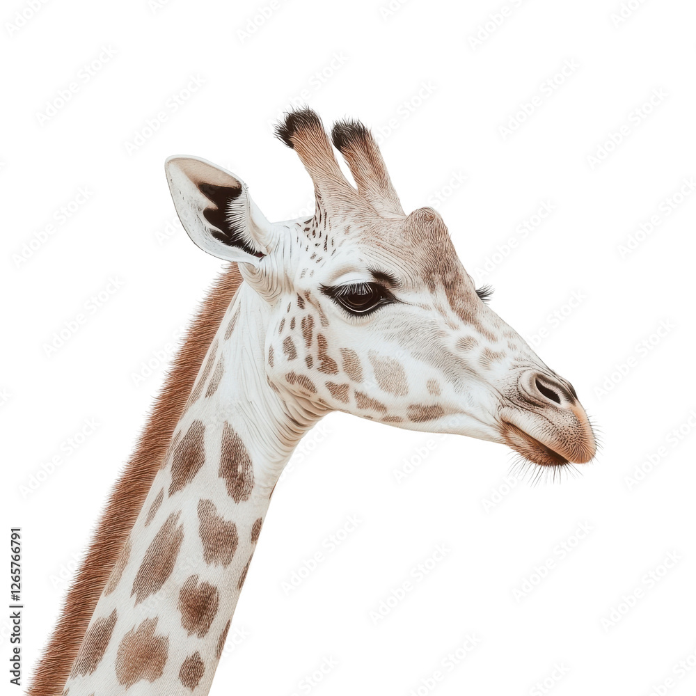 Giraffe head profile with elegant pose and sharp details Giraffe head profile with elegant pose and sharp details