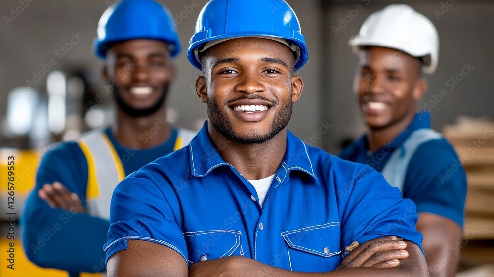 Obraz premium Professional construction workers collaborating in industrial setting