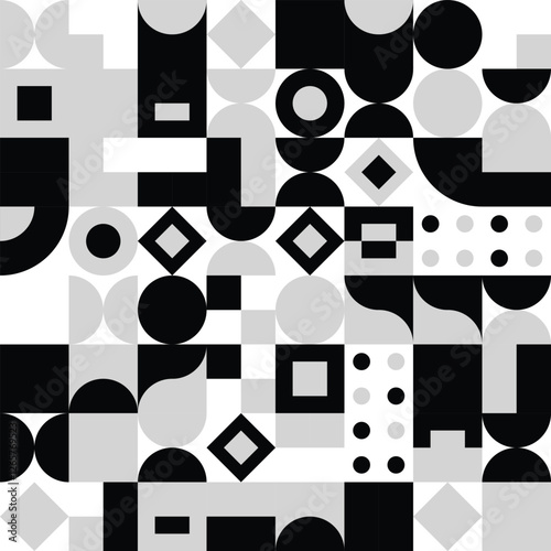 Modern black and white geometric abstract pattern with bold contrasts
