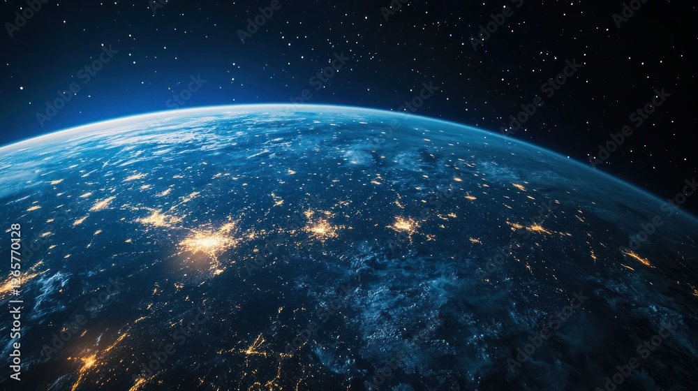 Obraz premium Earth From Space at Night, City Lights Illuminate the Planet's Surface