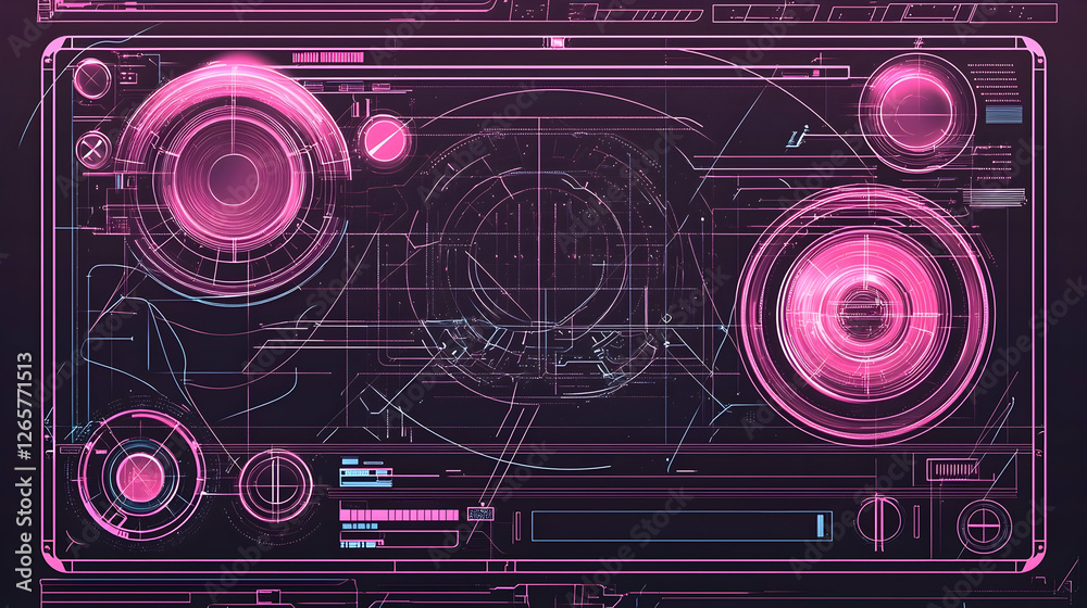 Fototapeta premium Futuristic pink interface display, digital technology dashboard, abstract background, science fiction design, perfect for tech websites or presentations