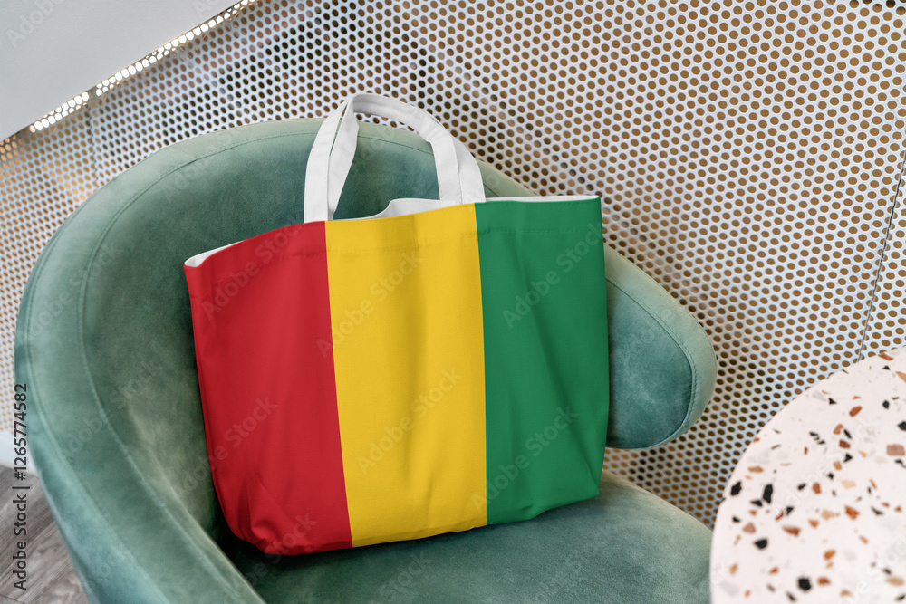 Naklejka premium Shopping bag with the flag of Guinea 3D Rendering