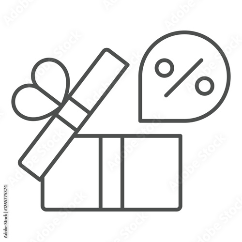 Gift package with discount thin line icon, shopping concept. Vector graphics. Price fall bubble and box sign on white background, outline style icon for mobile or web design.
