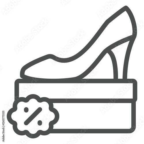 High hill shoe box line icon, footwear shopping concept. Vector graphics. Woman shoes package sign on white background, outline style icon for mobile or web design.