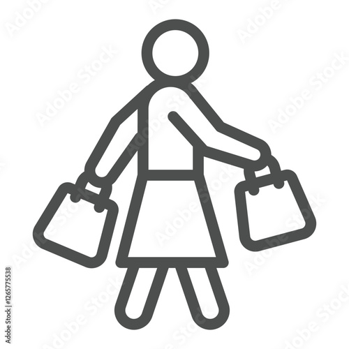 Woman walk for shopping line icon, consumer bag concept. Vector graphics. Lady with shopping packets sign on white background, outline style icon for mobile or web design.