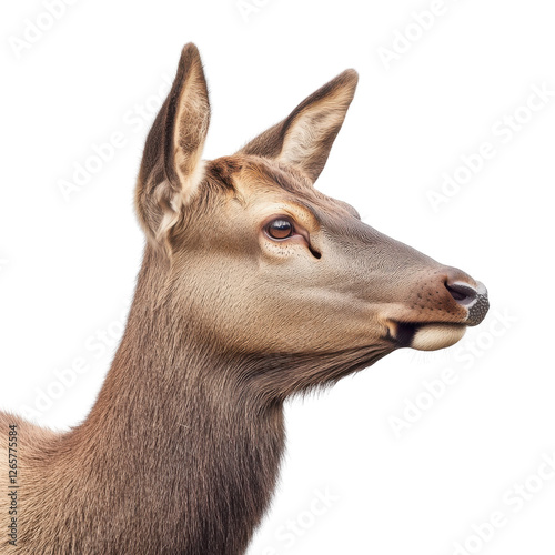 Graceful female elk in profile against Transparent background serene