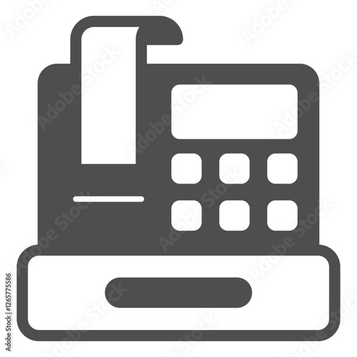 Cash register with check bill solid icon, shopping purchase concept. Vector graphics. Money safe device sign on white background, glyph style icon for mobile or web design.