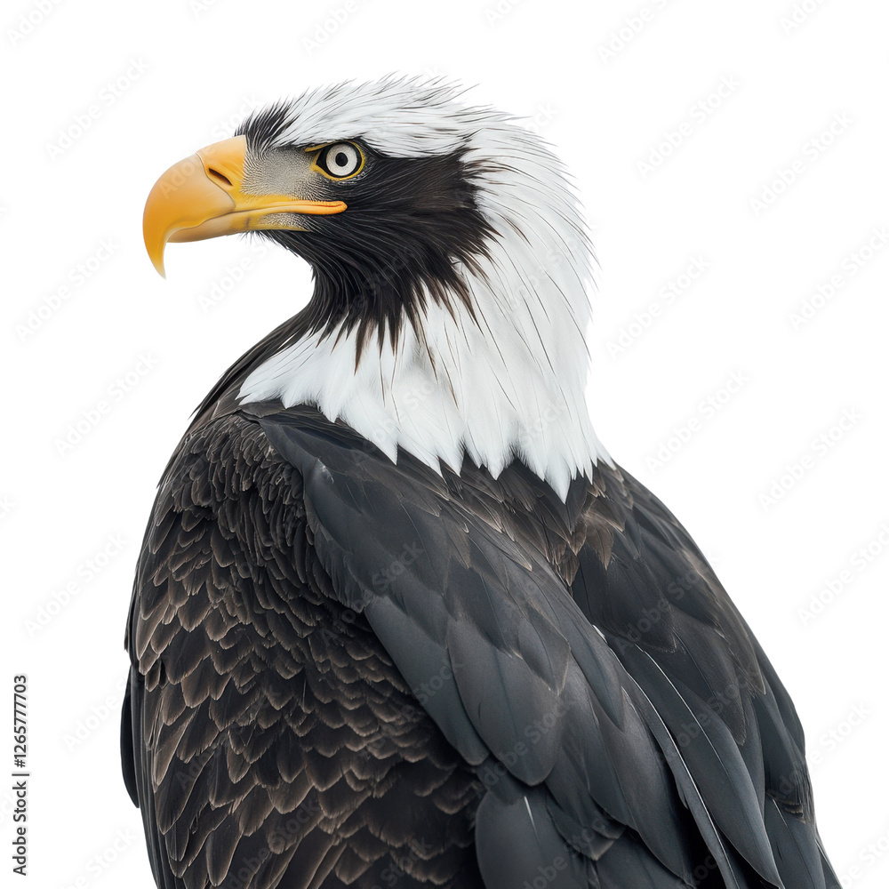 Obraz premium Stellers sea eagle profile with folded wings against soft background