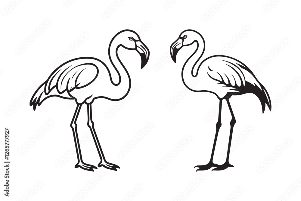 Obraz premium Minimalist Flamingo Line Art Wildlife Animal