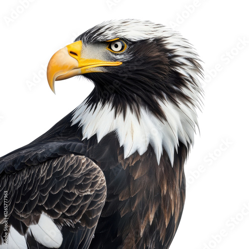 Stellers sea eagle profile detailed dramatic powerful on white