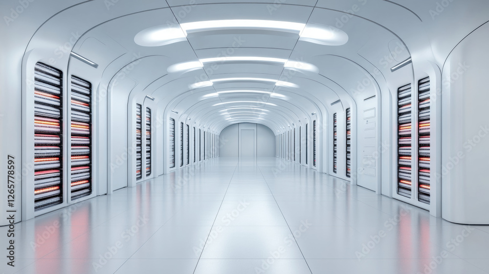 Fototapeta premium Digital technology, A high-tech 3D model of a data processing center with high fidelity details.