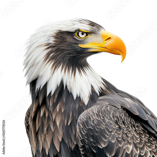 Stellers sea eagle profile detailed dramatic powerful on white