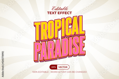Tropical Paradise Text Effect Wave Summer Style Theme. Editable Text Effect Retro Vintage Design.