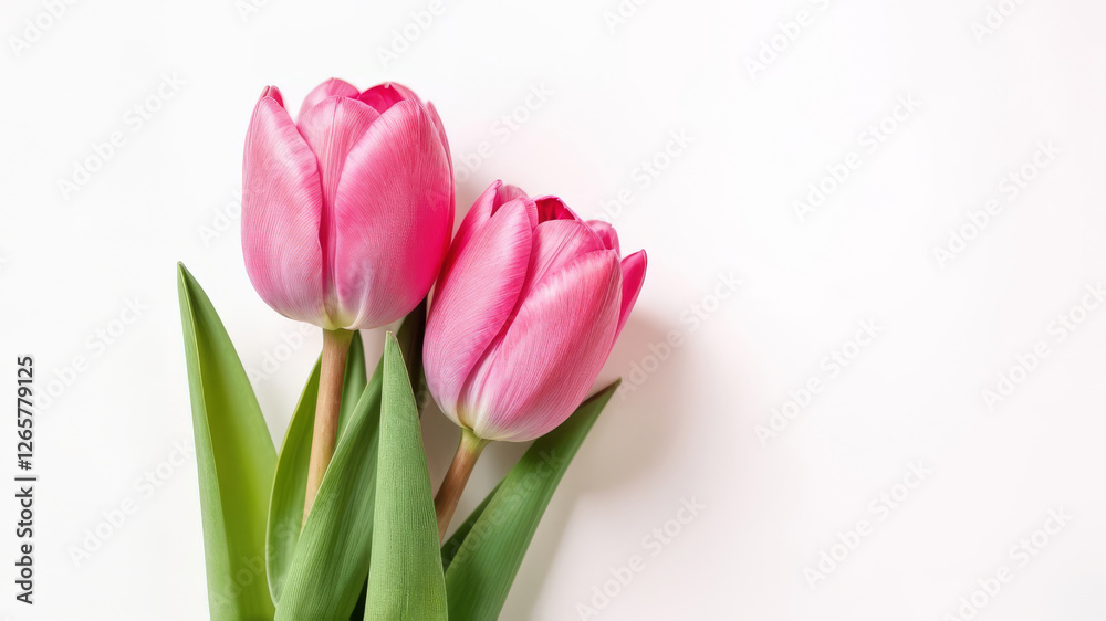 Stunningly Beautiful Pink Tulips Set Against a Pure White Background, Making a Striking Contrast Stunningly Beautiful Pink Tulips Set Against a Pure White Background, Making a Striking Contrast