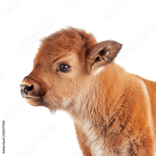 Young bison calf profile isolated on Transparent backgroundsoft lighting