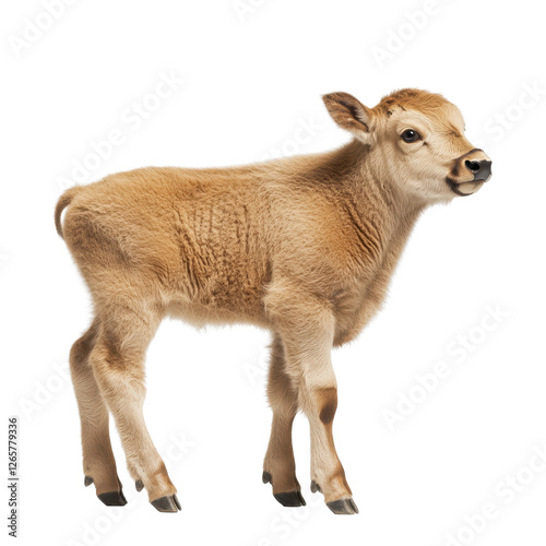Young bison calf profile isolated on Transparent backgroundsoft lighting