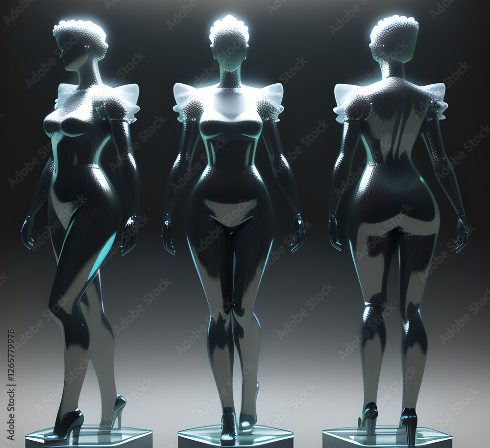 Abstract surrealistic - illustration of glass statue several people standing in pose. Concept project. mindfulness and meditation. Futuristic. cyberpunk. innovation different types of poses. generativ Abstract surrealistic - illustration of glass statue several people standing in pose. Concept project. mindfulness and meditation. Futuristic. cyberpunk. innovation different types of poses. generativ