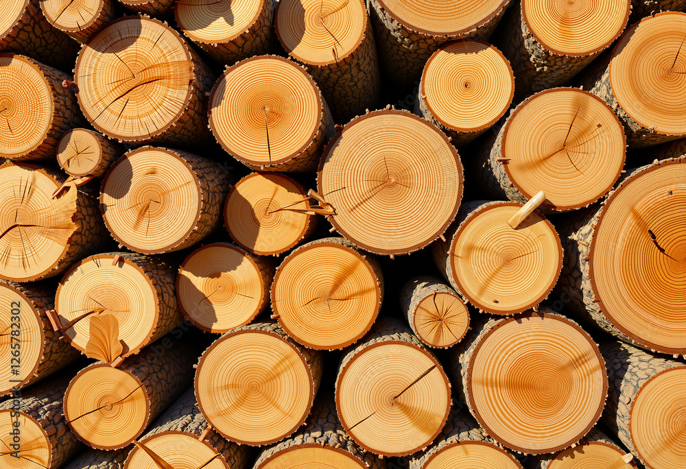 Cut lumber logs stacked in outdoor yard under midday sun, Labor Day Cut lumber logs stacked in outdoor yard under midday sun, Labor Day