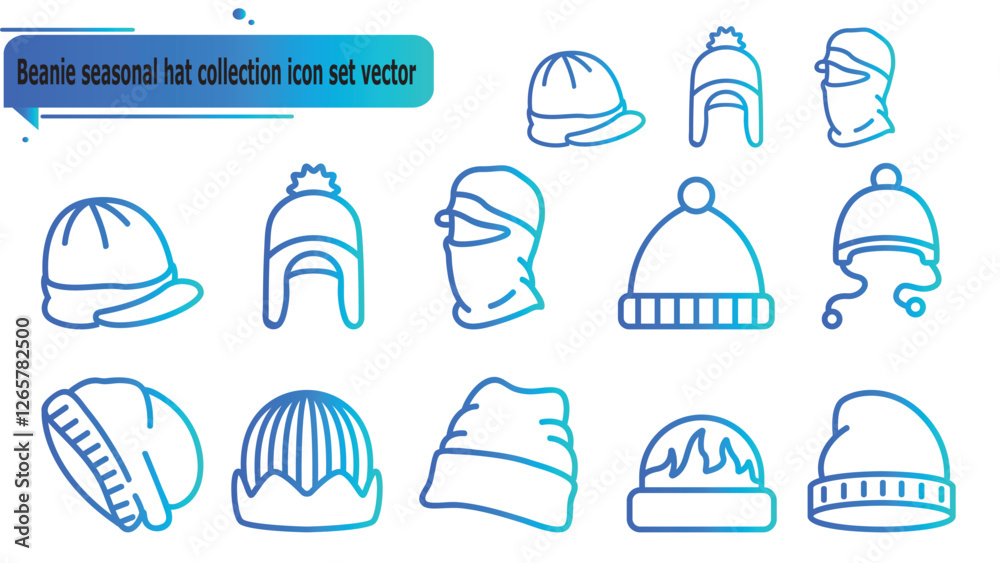 Beanie seasonal hat collection icon set vector Beanie seasonal hat collection icon set vector