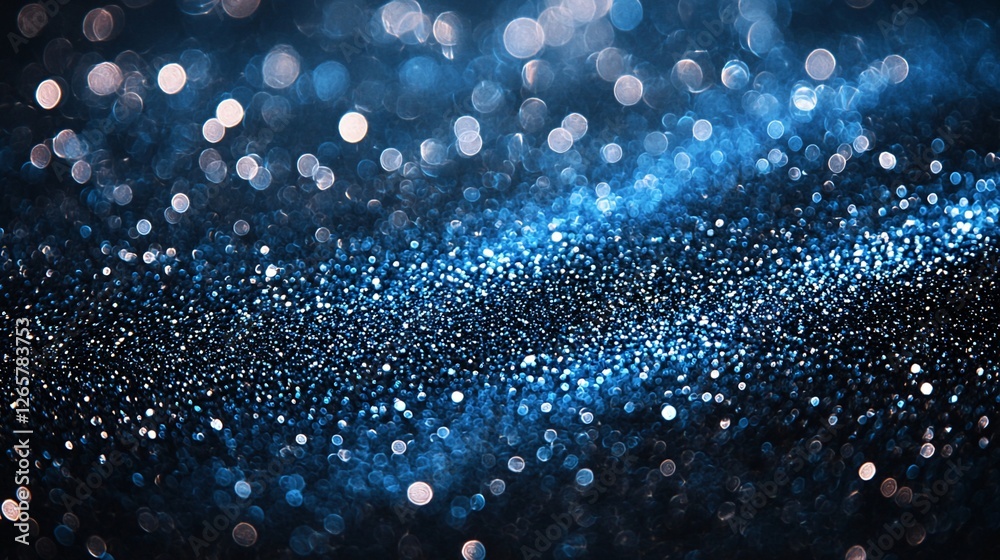 Blue glitter wave, bokeh background, dark studio, design element