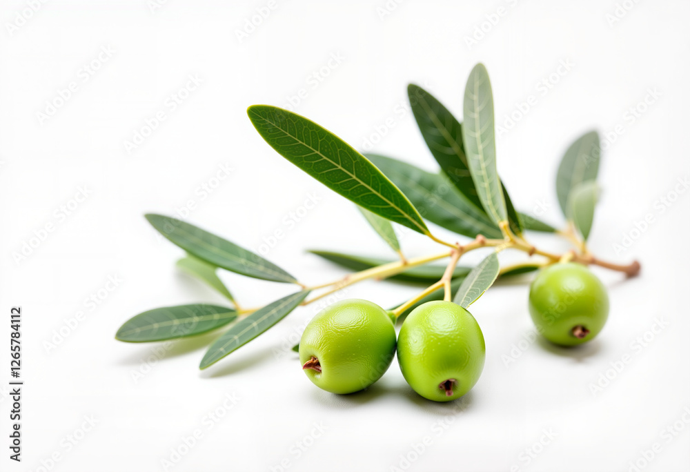 Green olive branch symbolizing peace and prosperity on white background Green olive branch symbolizing peace and prosperity on white background
