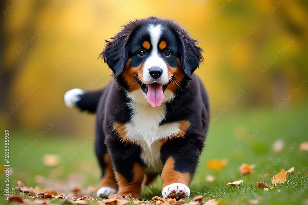 Adorable Bernese Mountain Dog Puppy Outdoors in Autumn Adorable Bernese Mountain Dog Puppy Outdoors in Autumn