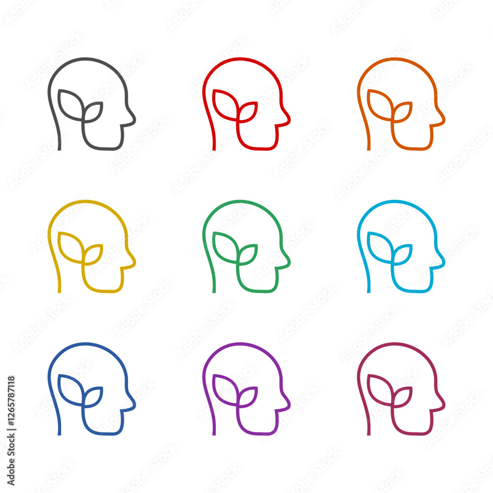 Plant in head icon isolated on white background. Set icons colorful Plant in head icon isolated on white background. Set icons colorful