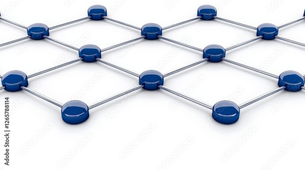 Interconnected Nodes in a 3D Grid on a White Background Interconnected Nodes in a 3D Grid on a White Background
