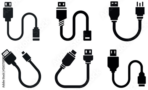 Various Types of Digital Cables and Connectors silhouette icon